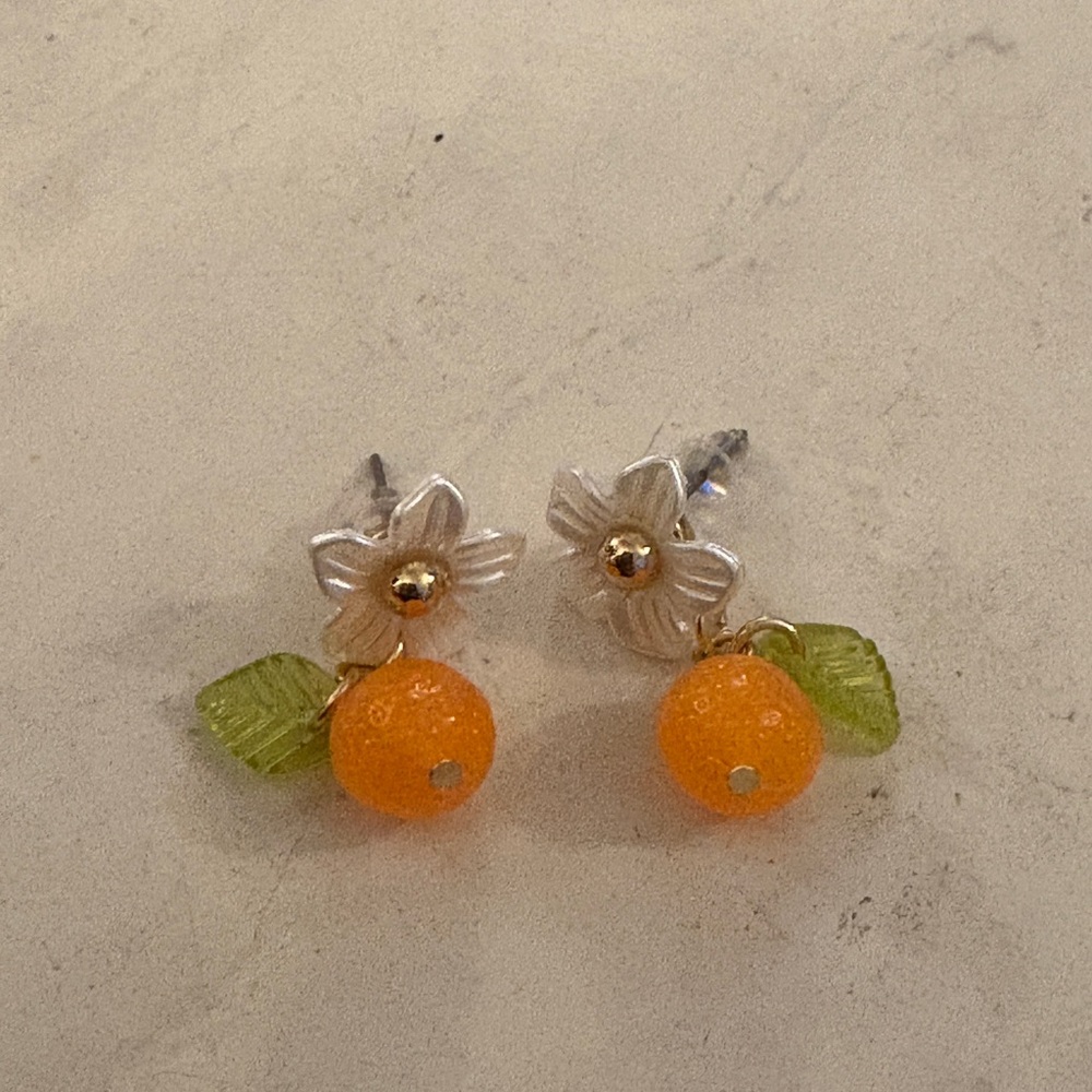 Orange and Green Floral Earrings